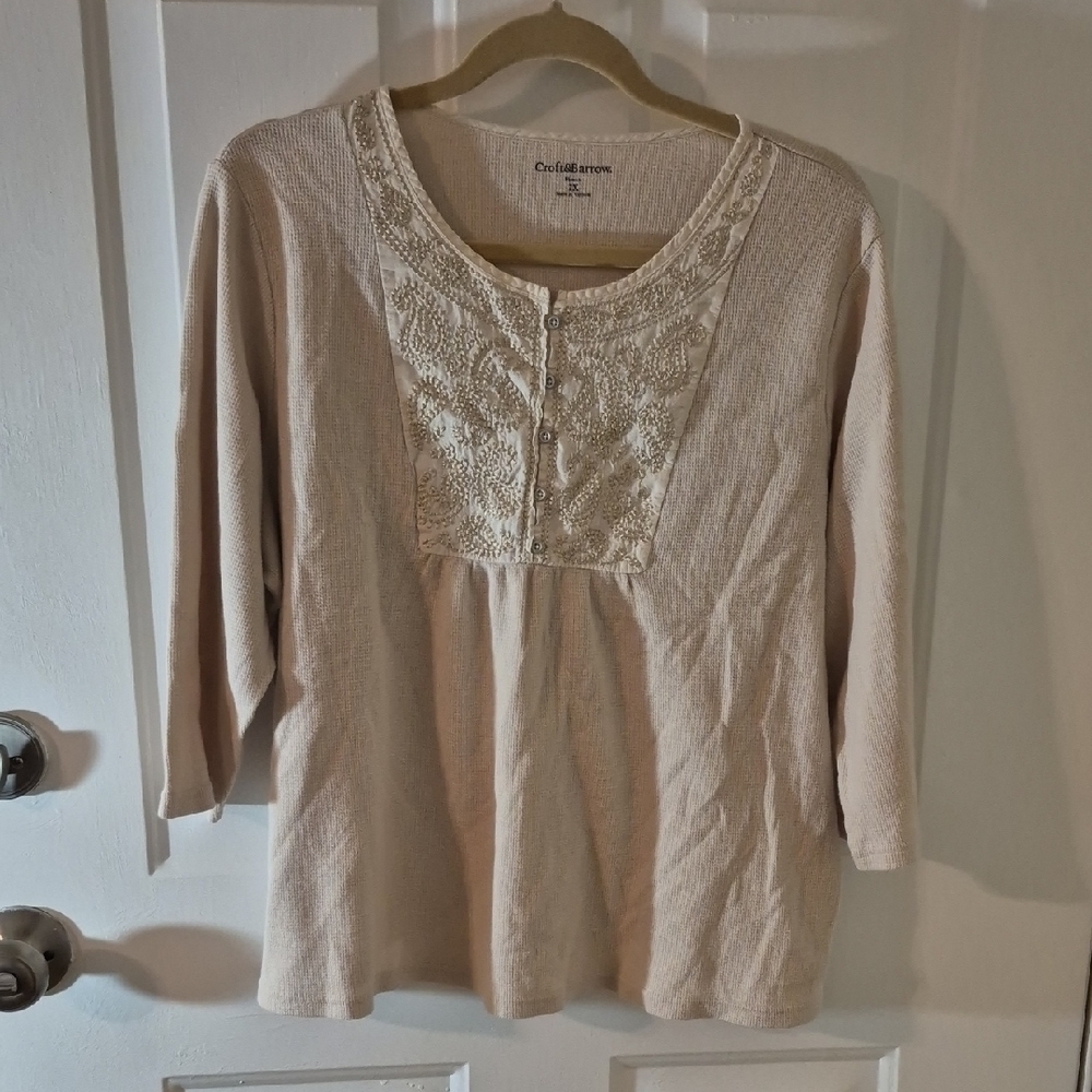 Croft & Barrow Cream Lace Detail Women's Top
